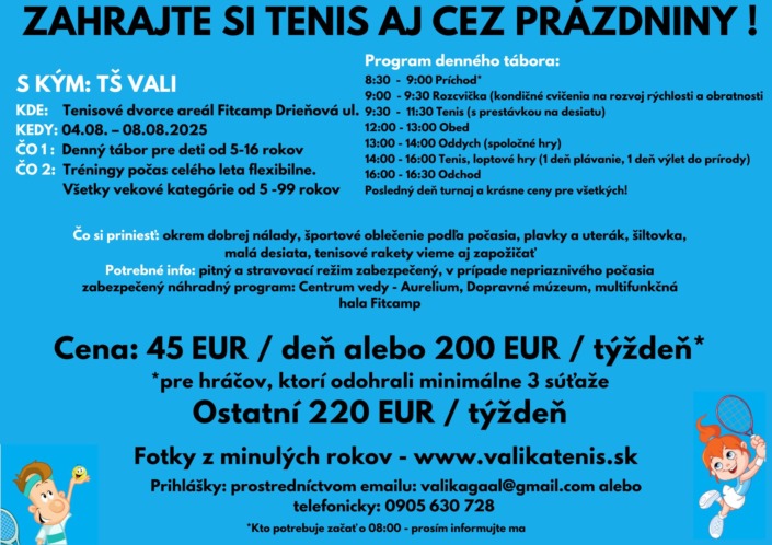 ZAHRAJTE SI TENIS AJ CEZ PRÁZDNINY ! (1)